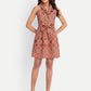 Women’s brown printed Jeni mini dress with sleeveless design and belted waist