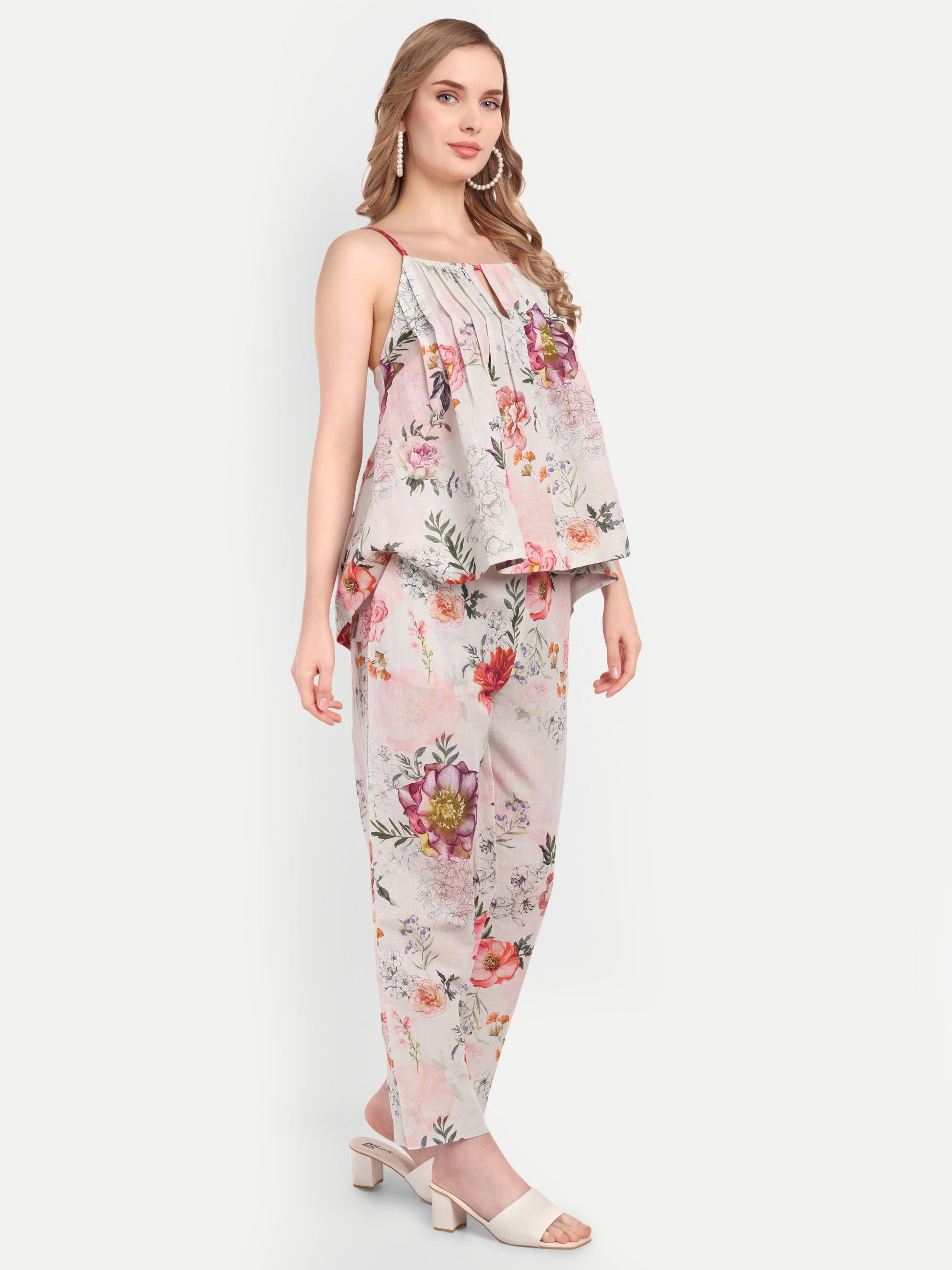 Women’s floral Lelo top CB set with sleeveless layered top and matching pants