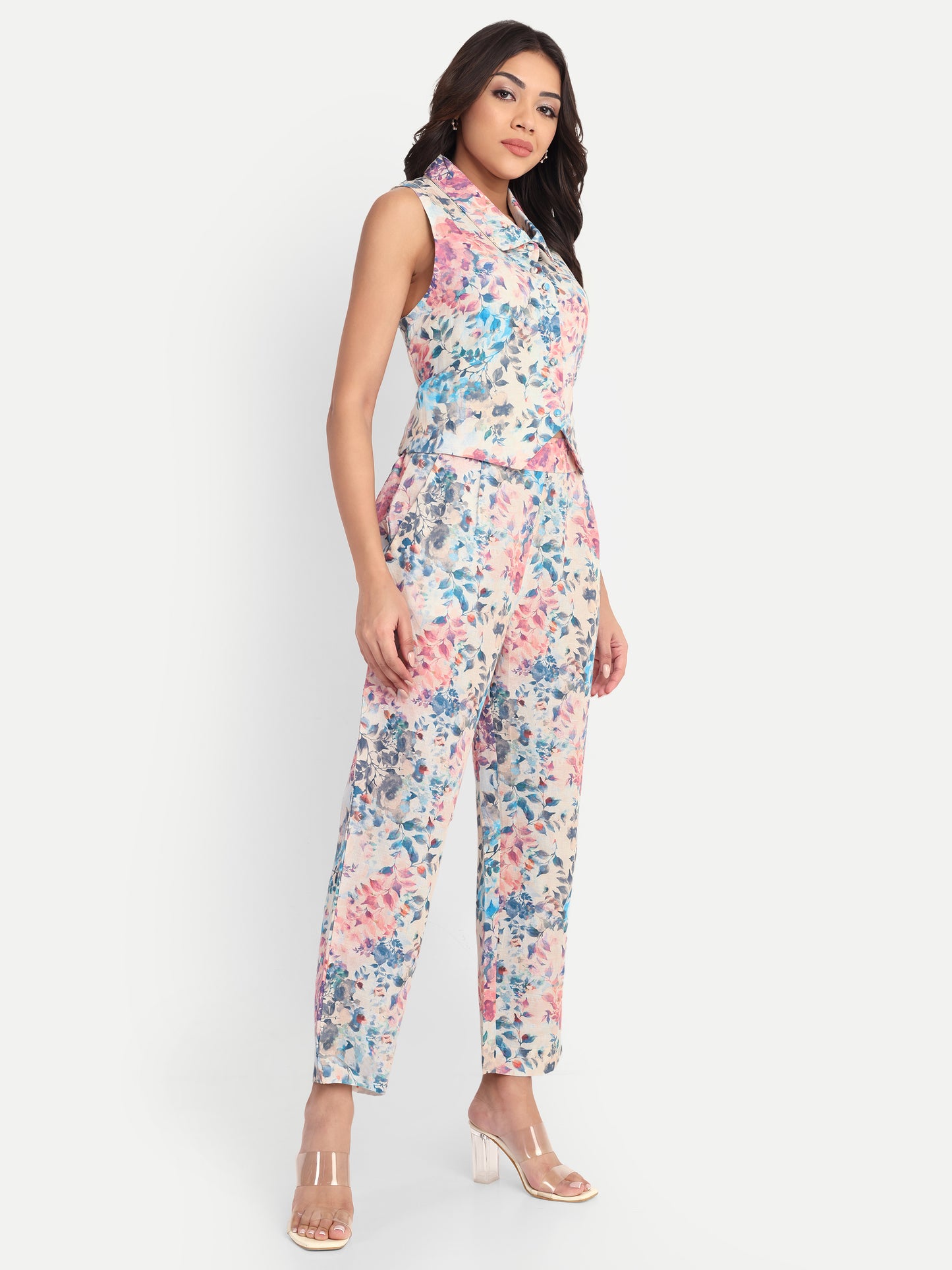 Women’s floral Sito jacket CB set with sleeveless jacket and matching pants
