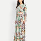 Women’s green floral Selesia dress with flowy maxi fit, side slit and elegant stylish design