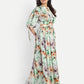 Women’s green floral Selesia dress with flowy maxi fit, side slit and elegant stylish design