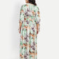 Women’s green floral Selesia dress with flowy maxi fit, side slit and elegant stylish design