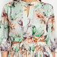 Women’s green floral Selesia dress with flowy maxi fit, side slit and elegant stylish design