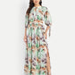 Women’s green floral Selesia dress with flowy maxi fit, side slit and elegant stylish design
