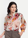 Women’s multicolor floral Latvia top with shirt style, relaxed fit and elegant stylish design