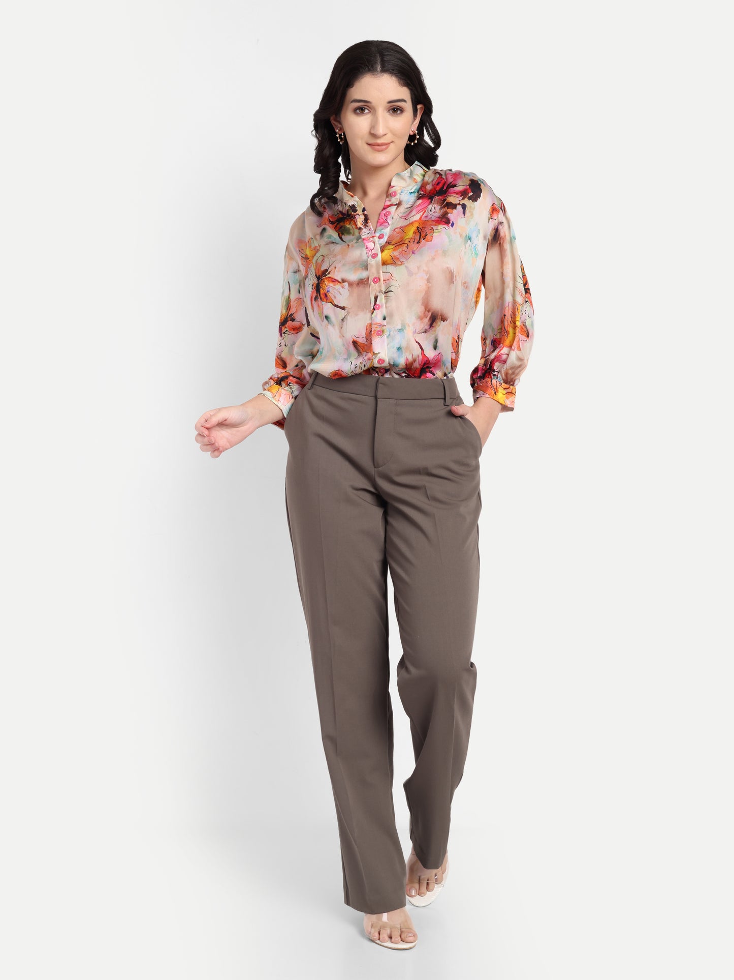 Women’s multicolor floral Latvia top with shirt style, relaxed fit and elegant stylish design