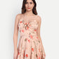 Women’s peach floral Kazo mini dress with sleeveless design and flared fit