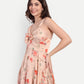 Women’s peach floral Kazo mini dress with sleeveless design and flared fit