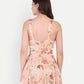 Women’s peach floral Kazo mini dress with sleeveless design and flared fit