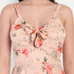 Women’s peach floral Kazo mini dress with sleeveless design and flared fit