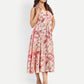 Women’s peach floral Kuku flared midi dress with sleeveless design and flowy silhouette