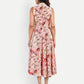 Women’s peach floral Kuku flared midi dress with sleeveless design and flowy silhouette