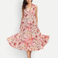 Women’s peach floral Kuku flared midi dress with sleeveless design and flowy silhouette