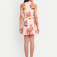 Women’s peach floral Lili mini dress with halter neck and flared silhouette