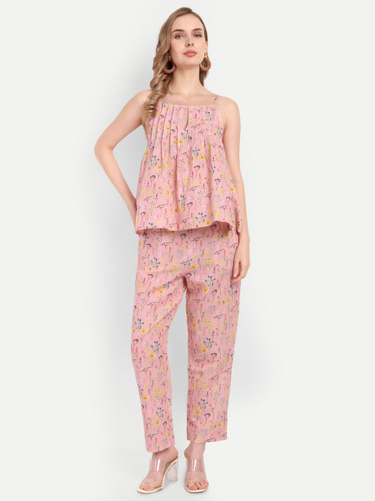 Women’s pink floral Lelo sleeveless top with keyhole neckline and relaxed fit