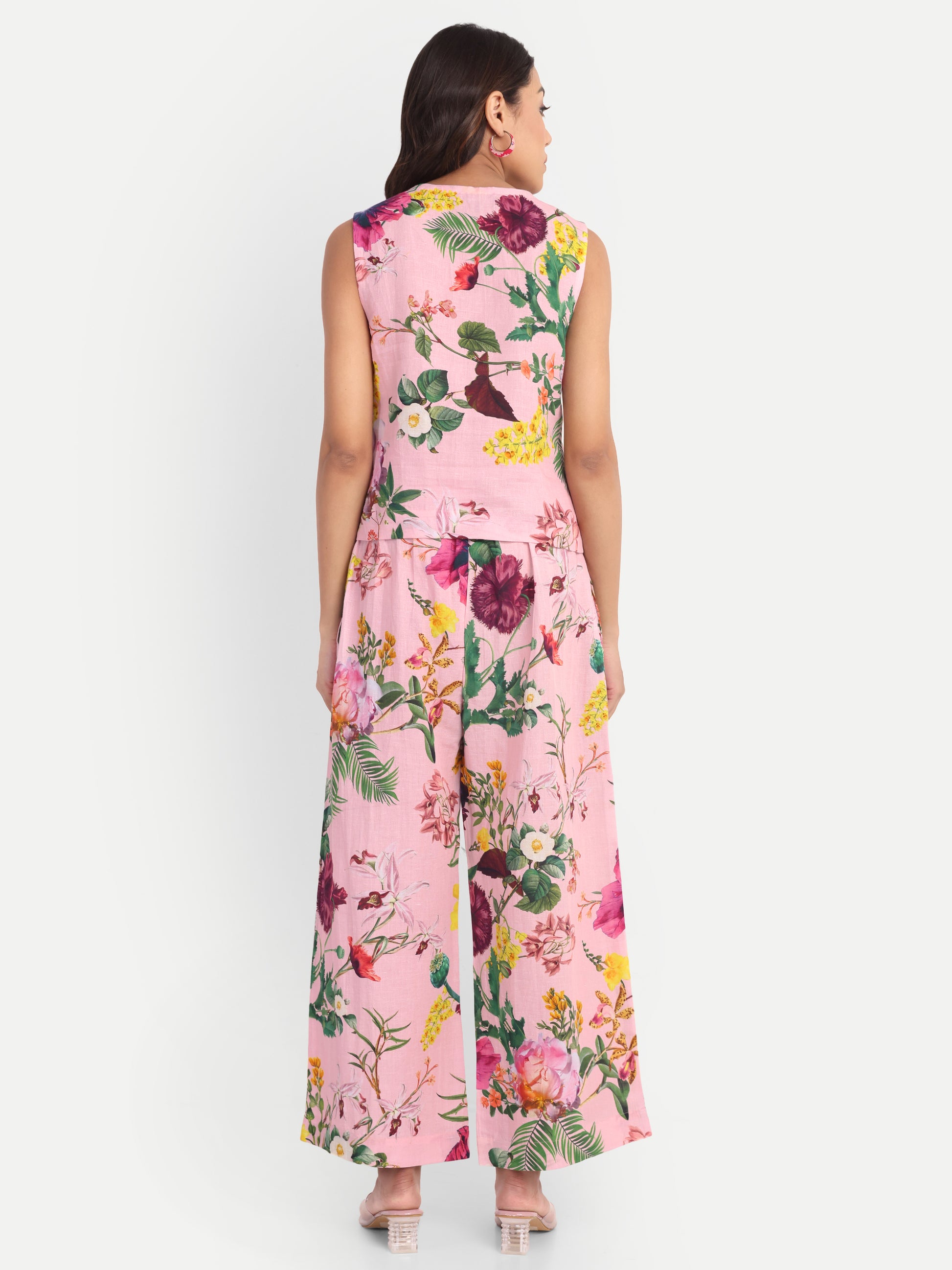 Women’s pink floral Neno top CB set with sleeveless top and matching wide-leg pants