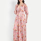 Women’s pink floral Vincy dress with flowy maxi fit, soft silhouette and elegant stylish design