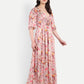 Women’s pink floral Vincy dress with flowy maxi fit, soft silhouette and elegant stylish design