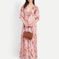 Women’s pink floral Vincy dress with flowy maxi fit, soft silhouette and elegant stylish design