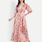 Women’s pink floral Vincy dress with flowy maxi fit, soft silhouette and elegant stylish design