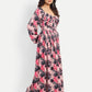 Women’s pink floral Zoe dress with long sleeves, flowy maxi fit and elegant stylish design
