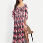 Women’s pink floral Zoe dress with long sleeves, flowy maxi fit and elegant stylish design