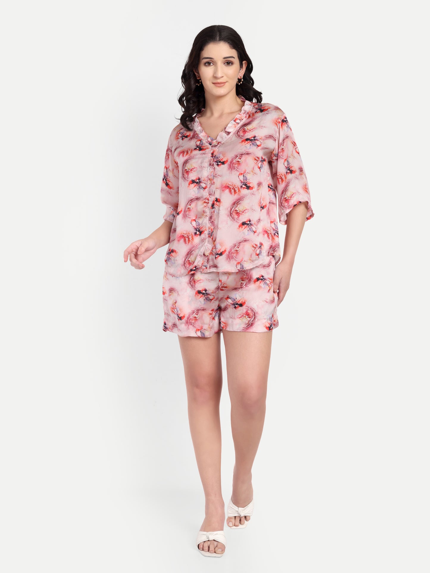 Women’s pink printed Charlotte top CB with shirt style, relaxed fit and stylish everyday design