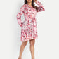 Women’s pink printed Emma dress with long sleeves, tie-up waist and flowy silhouette