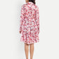 Women’s pink printed Emma dress with long sleeves, tie-up waist and flowy silhouette
