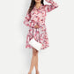 Women’s pink printed Emma dress with long sleeves, tie-up waist and flowy silhouette