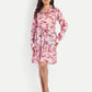 Women’s pink printed Emma dress with long sleeves, tie-up waist and flowy silhouette