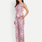 Women’s pink printed Isla jacket CB set with sleeveless jacket and matching straight-fit pants