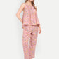 Women’s pink printed Lelo top CB set with sleeveless layered top and matching pants