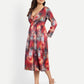 Women’s red floral Fortu dress with wrap style, flowy midi fit and elegant stylish design