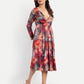 Women’s red floral Fortu dress with wrap style, flowy midi fit and elegant stylish design