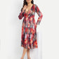 Women’s red floral Fortu dress with wrap style, flowy midi fit and elegant stylish design