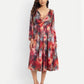 Women’s red floral Fortu dress with wrap style, flowy midi fit and elegant stylish design
