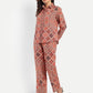 Women’s red printed Kedia shirt CB set with long sleeve shirt and matching pants