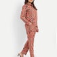 Women’s red printed Kedia shirt CB set with long sleeve shirt and matching pants