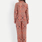 Women’s red printed Kedia shirt CB set with long sleeve shirt and matching pants