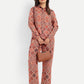 Women’s red printed Kedia shirt CB set with long sleeve shirt and matching pants